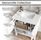 Hanover Manorville 31'' Vanity Cabinet with Sink Combo for Bathroom, Powder Room | Pre-Assembled Cabinet | 2 Doors, Bottom Shelf | Artificial Stone Marble Countertop, White Cabinet | HANVN0101-31-1WH