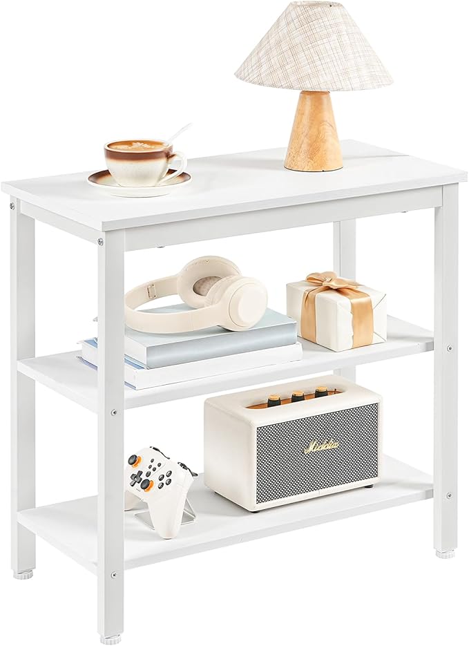 HOOBRO End Table, Simple Rustic Side Table with 3-Tier Storage Shelf, Narrow Nightstand for Small Spaces, Easy Assembly, for Living Room, Bedroom, Industrial Design, White WT14BZ01