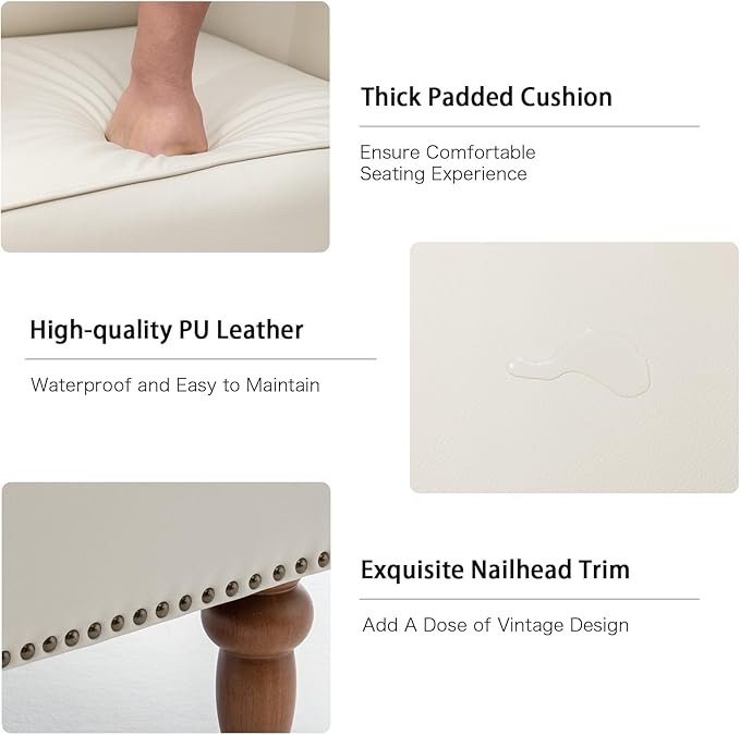 HOMEFLEX Accent Chair, Faux Leather Living Room Chairs with Nailhead Trim, Mid-Century Lounge Armchair with Solid Wood Legs, Comfy Reading Single Sofa for Bedroom, Waiting Room (White, 1 Chair)