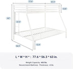 Allewie Metal Bunk Bed Twin Over Full Size for Junior & Adults with Ladder and Heavy Duty Guardrail, Small Space Saving Design for Bedroom Kid Room and Dorm, White