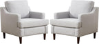 Mid-Century Accent Chair Modern Linen Fabric Armchair for Living Room,Comfy Upholstered Reading Chairs for Bedroom,Single Sofa Chair with Wood Legs (LightGrey, Set of 2)