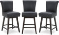 CHITA 26 Inch Counter Height Swivel Bar Stools Set of 3, FSC Certified Modern Upholstered Faux Leather Swivel Barstool Chair with Back, Black