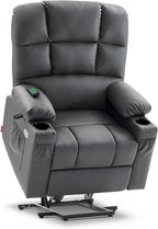 MCombo Medium Lay Flat Dual Motor Power Lift Recliner Chair Sofa with Massage and Heat for Elderly People, Infinite Position, Faux Leather 7679 (Dark Grey, Medium)