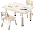 Kids Study Table and Chairs Set, Height Adjustable Toddler Table and Chair Set for Kids Ages 3-8, 31.5" L x 23.6" W Graffiti Desktop Plastic Children Art Table with 2 Seats