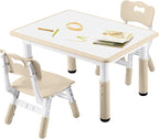 Kids Study Table and Chairs Set, Height Adjustable Toddler Table and Chair Set for Kids Ages 3-8, 31.5" L x 23.6" W Graffiti Desktop Plastic Children Art Table with 2 Seats