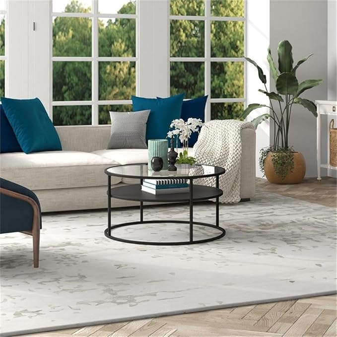 Ada 32" Wide Round Coffee Table in Blackened Bronze