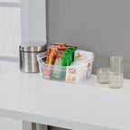 Sterilite 9.5 x 6.5 x 4 Inch Small Open Scoop Front Clear Storage Bin with Comfortable Carry Through Handles for Household Organization (32 Pack)