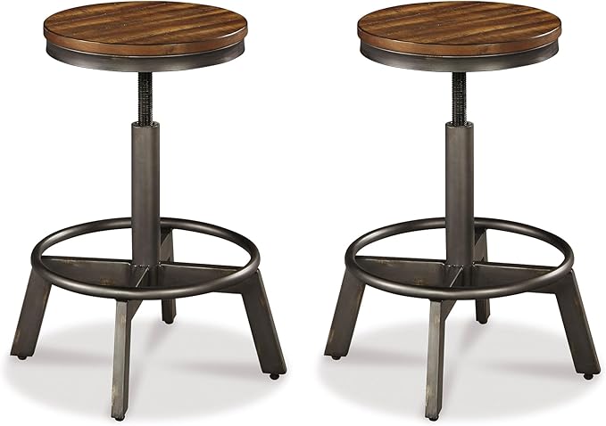Signature Design by Ashley Torjin Industrial 24" Adjustable Height Barstool, 2 Count, Brown