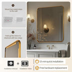 ANDY STAR Gold Bathroom Mirror for Wall, 30x36 Inch Rectangle Mirror for Bathroom with Rounded Corner, Modern Brushed Brass Rectangular Vanity Mirror with Anti-Rust Tube Metal Frame, Explosion-Proof