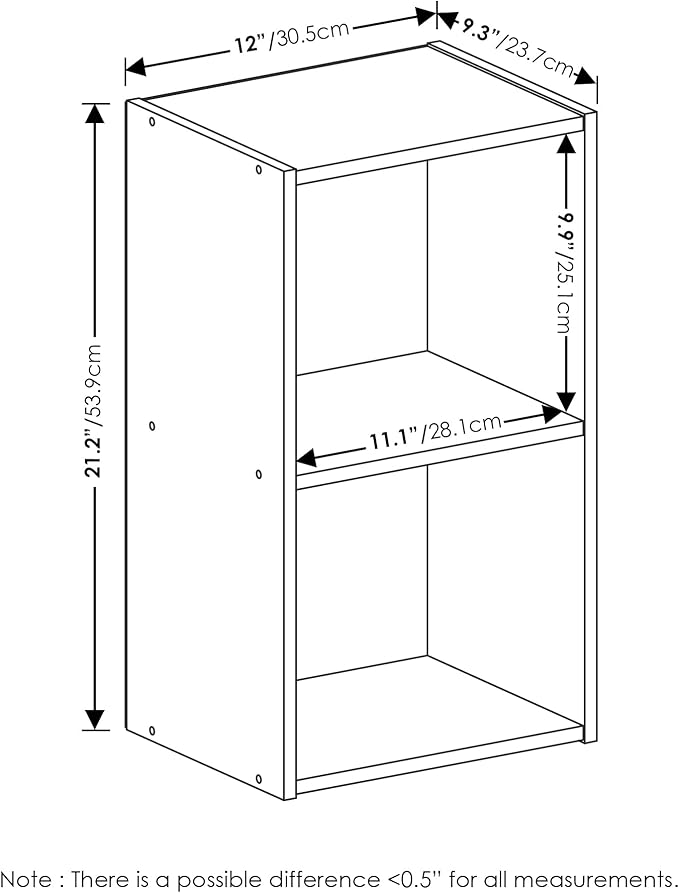 Furinno PASIR Book Shelf, 2-Tier Modern Bookshelf, Open Shelves Bookcase 9 x 12 x 21, for Living Room, Bedroom, Home Office, White