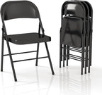 Metal Folding Chairs Steel Frame with Double Hinged for Office Kitchen Dinning Wedding Patio and Garden,No Assembly, Set of 4, Black
