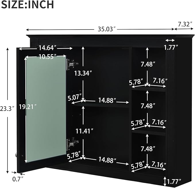 Bathroom Wall Cabinet with Mirror, 35'' x 27.5'' Medicine Cabinet with Mirror Door and Adjustable Shelves, Over Toilet Storage Cabinet, Wall-Mounted Bathroom Mirrors for Over Sink with Storage