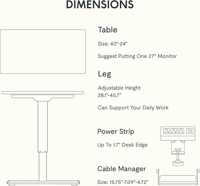 FLEXISPOT EN2 Whole-Piece Standing Desk with Clamp Power Strip, 40 x 24'' Electric Stand Up Height Adjustable Desk with Cable Management (Gray Frame + 40" White Top, 2 Packages)