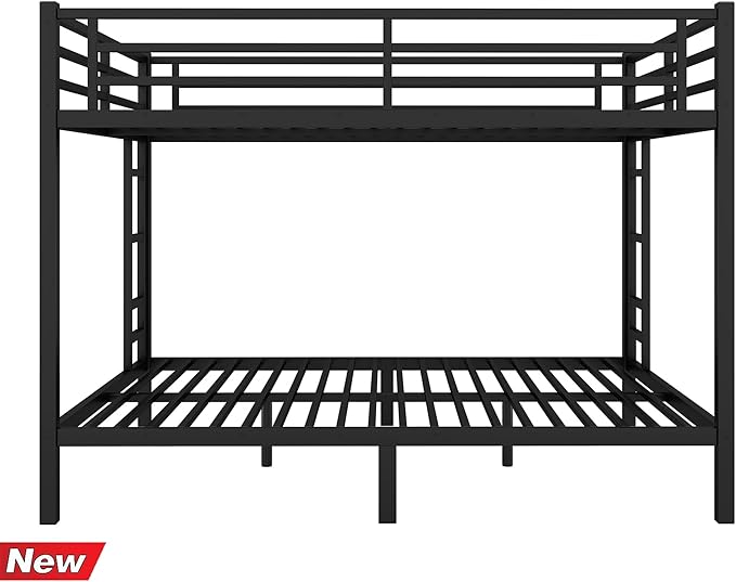 Stronger & Higher Quality Heavy Duty Steel Bunk Bed Queen Over Queen Size Bunkbed, Thickened Safer More Stable Metal Queen Bunk Bed Frame (Faster Assembly)