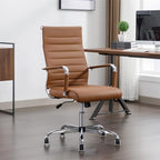 Office Desk Chair Leather, Conference Room Chairs with Wheels, Executive Modern High Back Ergonomic Swivel Rolling Ribbed Computer Chair