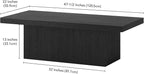 Henn&Hart 48" Fluted Low-Profile Rectangular Coffee Table with Solid Base for Living Room, Family Room, or Office, Black Grain