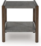 Signature Design by Ashley Kallenny Contemporary End Table with Faux Cement Top and Open Shelf, Dark Brown & Gray