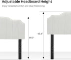 King Size Headboard, White Upholstered Headboard Adjustable Height&Width Velvet Headboards Modern Vertical Channel Design Bed Head Board, White