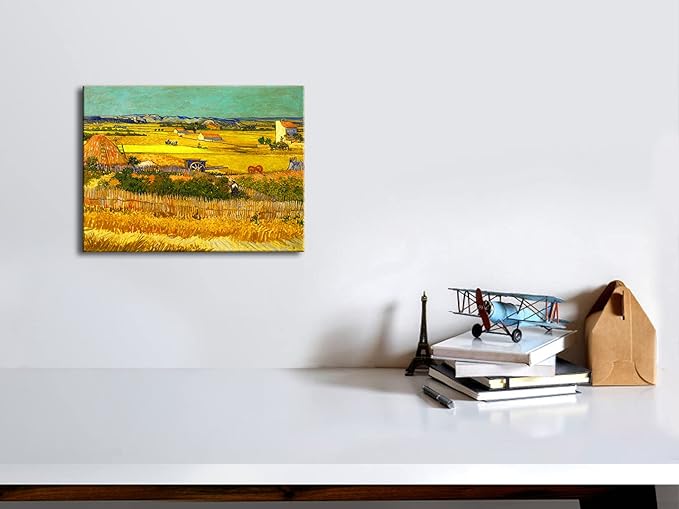Wieco Art Harvest at La Crau with Mont majour Canvas Prints Wall Art by Van Gogh Famous Oil Paintings Reproduction Classic Rural Pictures for Home Decorations Modern Abstract Landscape