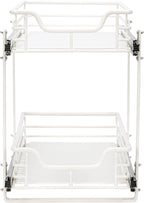 Household Essentials Glidez Multipurpose Powder-Coated Steel Pull-Out/Slide-Out Storage Organizer with Plastic Liners 2-Tier Dual-Slide Design, White