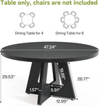 LITTLE TREE Round Dining Table for 4-6 People, 47 Inches Dining Room Table with Wooden Pedestal Base, Black Dinner Tables, Circle Kitchen Tables for Dining Room, Kitchen, Living Room