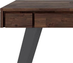 SIMPLIHOME Lowry Small Desk - 44-Inch Wide Solid Acacia Wood and Metal Writing Desk in Distressed Charcoal Brown, Modern Industrial Home Office Table with 2 Drawers and Flip-Down Keyboard Tray