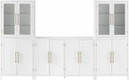 Crosley Furniture Roarke 3-Piece Modern Glass Door Sideboard Buffet Cabinet and Kitchen Storage Pantry Set, White