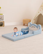 YACODAVO 2-in-1 Kids Couch Fold Out, Convertible Toddler Couch to Lounger, Toddler Chair Comfy, Kids Sofa for Girls and Boys, Gift for Birthday, Children's Day, Dinosaur Blue