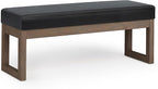 SIMPLIHOME Milltown 45 inch Wide Contemporary Rectangle Large Ottoman Bench in Midnight Black Vegan Faux Leather, Assembled, For the Living Room and Bedroom