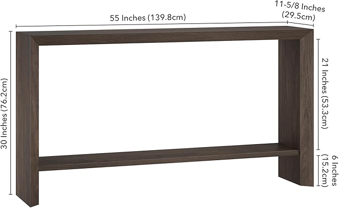 Henn&Hart 55'' Wooden Rectangular Console Table Entryway Table, Sofa Table with Wooden Storage Shelf for Entryway, Living Room, Couch, Hallway, or Office, Alder Brown
