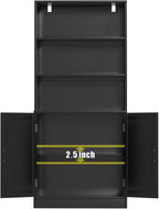 75" Tall Bookcase with Doors, 5 Tier Large Bookshelf with Cabinet, Standing Wood Display Book Shelf for Living Room, Office, Library with Doors, Black