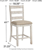 Signature Design by Ashley Skempton | 2-Count 24" Counter-Height Upholstered Bar Stools – Coastal Chic Ladder-Back, Antique White