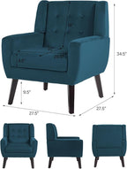 Accent Chair, Mid-Century Modern Velvet Fabric Chairs with Arms for Living Room, Comfy Upholstered Club Single Sofa Armchair for Bedroom Waiting Room with Solid Wood Frame (Velvet Blue, Set of 2)