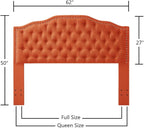 24KF Upholstered Button Tufted Queen Headboard with Nailhead Trim, Elegant Boucle Fabric Full headboard, 6031-Q-Boucle-Orange