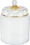 MACKENZIE-CHILDS Sterling Check Kitchen Canister, Decorative Gray-and-White Glass Storage Jar with Lid, Large
