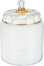 MACKENZIE-CHILDS Sterling Check Kitchen Canister, Decorative Gray-and-White Glass Storage Jar with Lid, Large