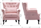 Mid Century Modern Accent Chair Upholstered Armchair Comfy Velvet Fabric Single Sofa with Tufted Wingback for Small Spaces Bedroom Living Room, Pink