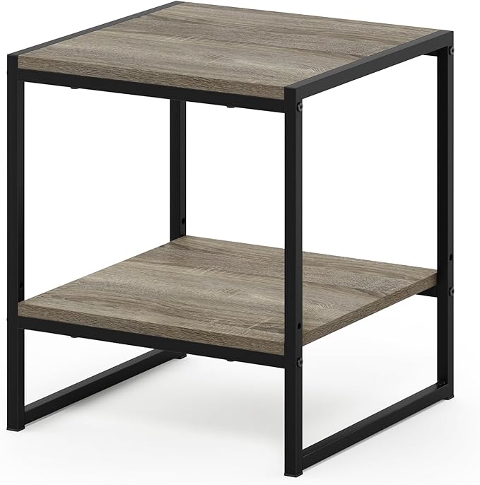 Furinno FM19122GYW Camnus Modern Living 2-Tier End Table, French Oak Grey, 15.9 in x 15.75 in x 18 in