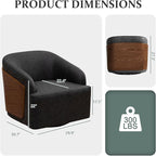 Swivel Accent Chair Faux Leather Swivel Barrel Chair Comfortable Mid Century Modern Chair Upholstered Metal Base Armchair for Living Room Bedroom Office Large Vintage Black