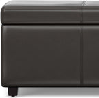 SIMPLIHOME Avalon 44 inch Wide Contemporary Rectangle Lift Top Rectangular Storage Ottoman in Tanners Brown Vegan Faux Leather, Assembled, for the Living Room, Entryway and Family Room.