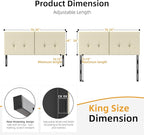 King Headboard Only with Adjustable Metal Legs, Faux Leather Upholstered Headboard King Size, Modern Stylish Headboard with Sunken Dot Design, Sturdy Bed Headboard for Bedroom, Beige