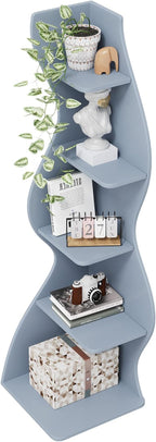 Tribesigns Corner Shelf, Modern 5-Tier Wall Corner Bookshelf, Stylish Corner Small Bookcase Storage Rack Plant Stand with Unique Shape for Living Room, Home Office (Blue, 1PC)