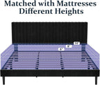King Size Bed Frame, King Size Platform Bed Frame and Velvet Upholstered Headboard with Strong Wood Slats, Box Spring Optional, Mattress Foundation, Easy Assembly Black