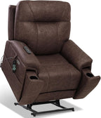 EONIX Triple Motor Lay Flat Power Lift Recliner Chair for Elderly, 400lbs Large Electirc Lift Chair for Living Room, Independent Adjustable Lumbar, Extended Footrest, Hidden Cup Holders, Dark Brown