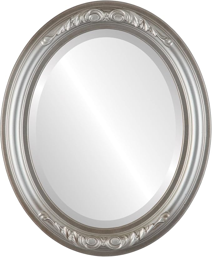 OVALCREST Oval Beveled Wall Mirror for Home Decor - Florence Style - Silver Shade - 40" x 28"