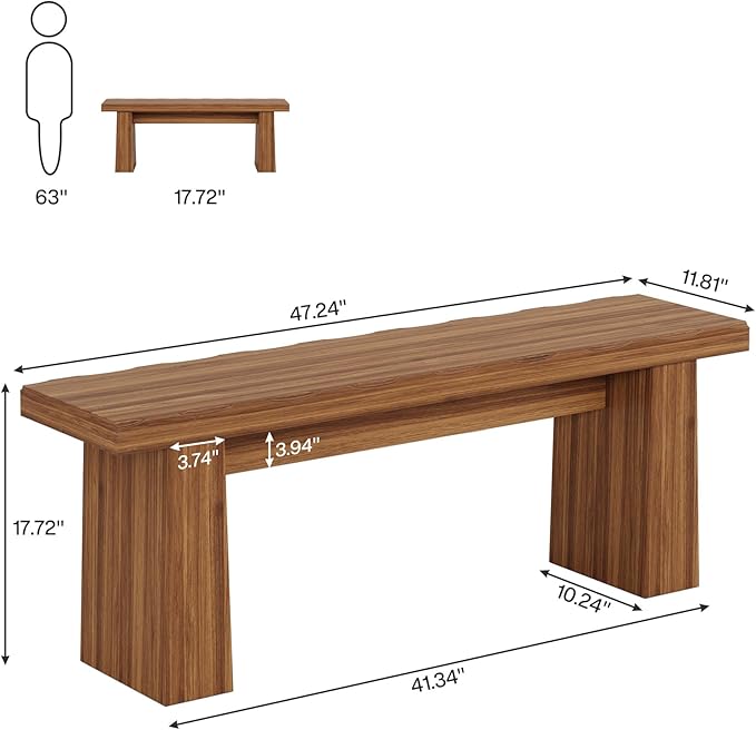 Tribesigns Wooden Dining Bench, 47-Inch Long Kitchen Bench with Sturdy Frame for Dining Room, Entryway, Living Room, Hallway, Easy Assembly (Brown)