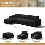 Modern Sectional Linen Couch for Living Room L-Shape Sofas,5 Seat Modular Cloud Sofas,Couches Cushion Covers Removable,Cozy Feather Down Sofa for Apartment Black
