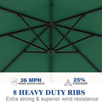 7 Piece Patio Dining Set with 11ft Patio Umbrella (Dark Green), 7 Black Outdoor HDPE Dining Set with 6 Chairs + 1 Large Table, for Market, Pool, Garden, Backyard, Deck