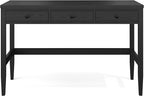 Martha Stewart Rhett Home Office Desk with 3 Drawers and Tapered Legs in Black with Oil Rubbed Bronze Hardware