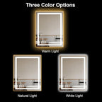 Awoco 28''x36'' LED Bathroom Mirror with Light, Lighted Vanity Mirror with Backlit and Front Light, Dimmable Anti-Fog Memory Function Lighted Mirror with 3 Colors for Bathroom Wall